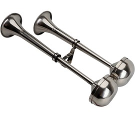 AOLIHAN 24V Marine Boat horn Waterproof Stainless Steel Dual Trumpet Horn for Boats Ship Sailboat Yacht Truck Touring Car (silver two tone 24V)