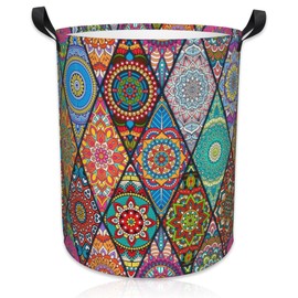 Naqiuli Bohemian Mandala Laundry Basket Foldable Laundry Hamper Waterproof Oxford Cloth Large Laundry Basket Clothes Storage Bucket Toy Organizer For Bathroom, Laundry, College 17.3 x16.5 Inch