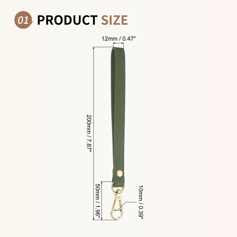 SUIKIHUM Leather Wristlet Strap, 20cm/7.87" Long KeyChain Hand Strap, Army