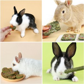 Fhiny Rabbit Chew Toys, 33 PCS Natural Guinea Pig Chew Toys for Teeth Handmade Small Animal Timothy Molar Sticks & Cakes Bunny Snacks Hamster Treats for Guinea Pig Bunny Chinchilla Hamster Gerbil