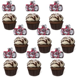 Red Dessert Cupcake Topper Motorcycle Rider Racing Sport Theme Decor Supplies Boy Man Happy Birthday Party Decorations 18pcs (Red)