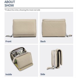 ZhaoCo Women's Small Wallet with Coin Compartment & RFID Protection, Genuine Leather Mini Wallet Credit Card Holder for Women Girls, cream-coloured, Classic