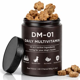 DM-01 Daily Multivitamin, Multivitamin Itch Relief Chews for Dog, with Folic Acid, Salmon Oil, Chondroitin & Natural Vitamins, Skin and Coat Healthy, Digestive & Boost Immunity, 60 Chew (Beef)