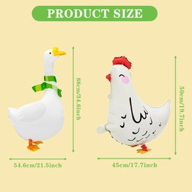 6 PCS Walking Silly Goose Balloons and Walking Chicken Balloons Large Cute Animal Goose with Scarf & Movable Feet for Birthday Decor, Farm Animal Theme Party (Goose Chicken-White)