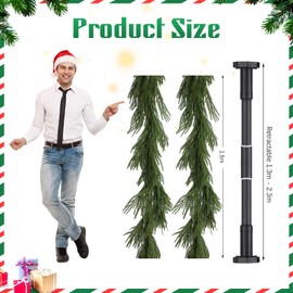 Newtay 2 Pcs 10 ft Christmas Norfolk Pine Garland with Adjustable Tension Rod Artificial Winter Front Door Garland for Xmax Decoration Door Party Holiday Window Home Decor