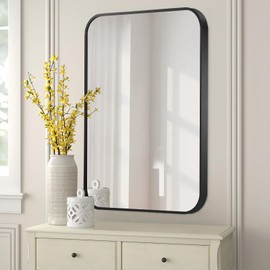 FARMER 16x20 Inch Black Bathroom Mirror, Brushed Rectangle Vanity Mirrors for Wall, Metal Frame Wall Mirror, Vanity Mirror with Round Corner for Bedrooms, Entryways, Living Rooms, Horizontal/Vertical