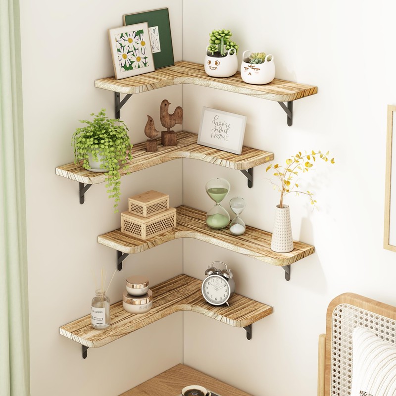 Fixwal Floating Shelves for Wall, Rustic Wood Wall Mounted Corner