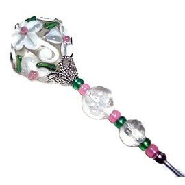 WHITE FLOWERS LAMPWORK ART GLASS Stick Hat Pin Long Hatpin Vintage Style Silver Pltd