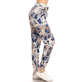 Leggings Depot Women's Relaxed fit Jogger Pants - Track Cuff Sweatpants with Pockets-R593, Large, Bloom Time