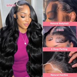 13x6 Lace Front Wig Human Hair 22 Inch Wave Body HD Human Hair Baby Hair Natural Black