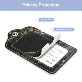 Hsxnam 2 Pack PU Leather Luggage Tags for Suitcase, Travel Cruise Luggage Tag with Privacy Flap, Name ID Label and Metal Loop for Women Men Baggage Handbag School Bag Backpack, Black Gold Marble