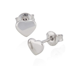 NKlaus Pair of Stud Earrings Small Heart 925 Silver 6-5 mm Shiny Tarnish-Resistant Earrings, Silver