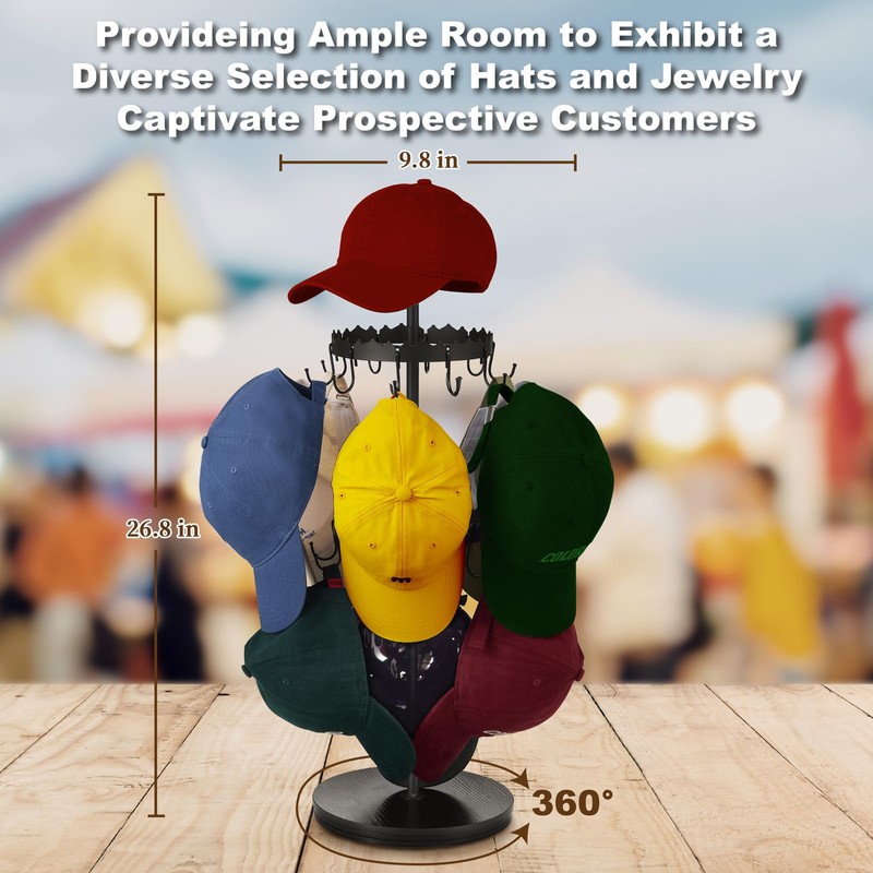BeeOwner Rotating Hat Organizer for Baseball Caps, 3-Tier Merchandise Display