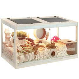 Prolee Hamster Habitat Chewproof,Wooden Hamster Cage with Openable Metal Mesh Top,Gerbil Cage with Lock Design for Hamster House (32"x16"x16")