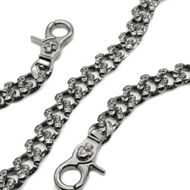 UNIQSUM Strong Skull Flat Soft curved Leash wallet chain Biker Punk Key chain SJ61B (Gun-Metal Full)