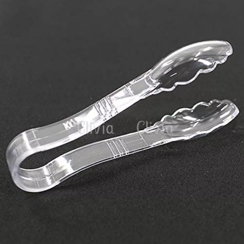 Clivia 12 Pack Plastic 6'' Serving Tongs Clear Scalloped Clamshell