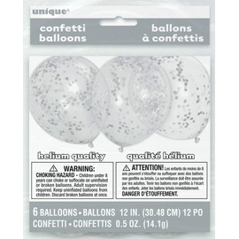 Silver Confetti Clear Latex Balloons (30cm) Pack of 6 - Transparent Premium Latex, Perfect for Parties & Celebrations
