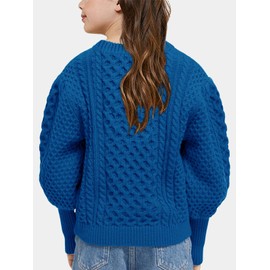 rrhss - Suéteres de punto trenzado para niñas, de otoño a la moda, con puños acanalados y cuello redondo, ropa de 5 a 14 años, Azul marino, 5-6 Años