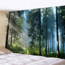 Tapiz de bosque para decoración del hogar, decoración del hogar, sala de estar, recámara, tapiz mágico, cortina de tapiz (bosque matutino, 90.5 pulgadas de largo x 70.8 pulgadas de ancho) XGXL