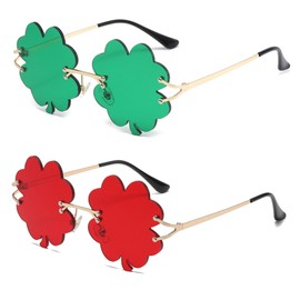 YAMEIZE St. Patrick's Day Green Four Leaf Ireland Sunglasses Leprechaun Costume Glasses Metal Frame Women Men Party, Green + Red