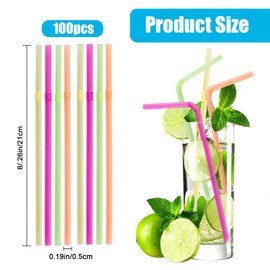 Drinking Straws, 100 Pcs Bendable Plastic Drinking Straws, Disposable Plastic Straws for Coke, Juice, Drinks, Milk (4 Colors)