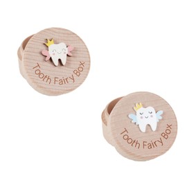 2PCS Tooth Fairy Box for Lost Teeth, 3D Carved Wooden Tooth Holder & Keepsake Box, Cute Tooth Storage Box for Boys and Girls, First Tooth Memory Box