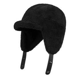 Croogo Black Trooper Hat Men's Fur Trapper Hat with Earflap Windproof Ear Flap Beanie Plush Ushanka Russian Hat,Black-DPL2