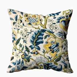 Shorping Good, Zippered Pillowcases 20X20Inch Throw Pillow Covers Floral Jacquard Print Blue Yellow hues for Home Sofa Bedding