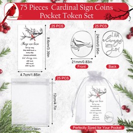 25 Sets Cardinal Memorial Angel Sign Coins Set Cardinal Funeral Pocket Token Lucky Peace Dove Sign Cardinal Poem Cards and Organza Bags Celebration of Life Funeral Favors for Guest