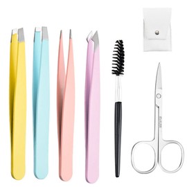 6-Piece Tweezer Set, Stainless Steel Eyebrow Tweezers, 9.6cm Length, Includes Slant Tip, Pointed Tip, Flat Tip, and Angled Tweezers, Ideal for Eyebrow Shaping, Splinter Removal, and Facial Hair Groomi