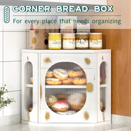 TQQDCI Corner Bread Box for Kitchen Countertop, Large Wooden Bread Box, Double Layer Bread Storage Bin, Bamboo Breadbox for Homemade Bread, Farmhouse Kitchen Organizer with Acrylic Window