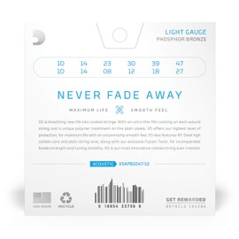 D'Addario Guitar Strings - XS Phosphor Bronze Coated Acoustic Guitar Strings - XSAPB1047-12 - Maximum Life with Smooth Feel & Exceptional Tone - For 12 String Guitars - 10-47 Light 12-String