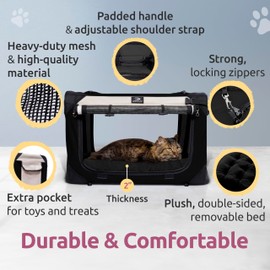 Large Cat Carrier & Dog Carrier for 2 Cats or Medium Dog. Soft Sided Pet Carrier for Travel. Collapsible, Portable with Soft Bed, Top & Side Loading, Locking Zippers, Puppy Crate & Kennel