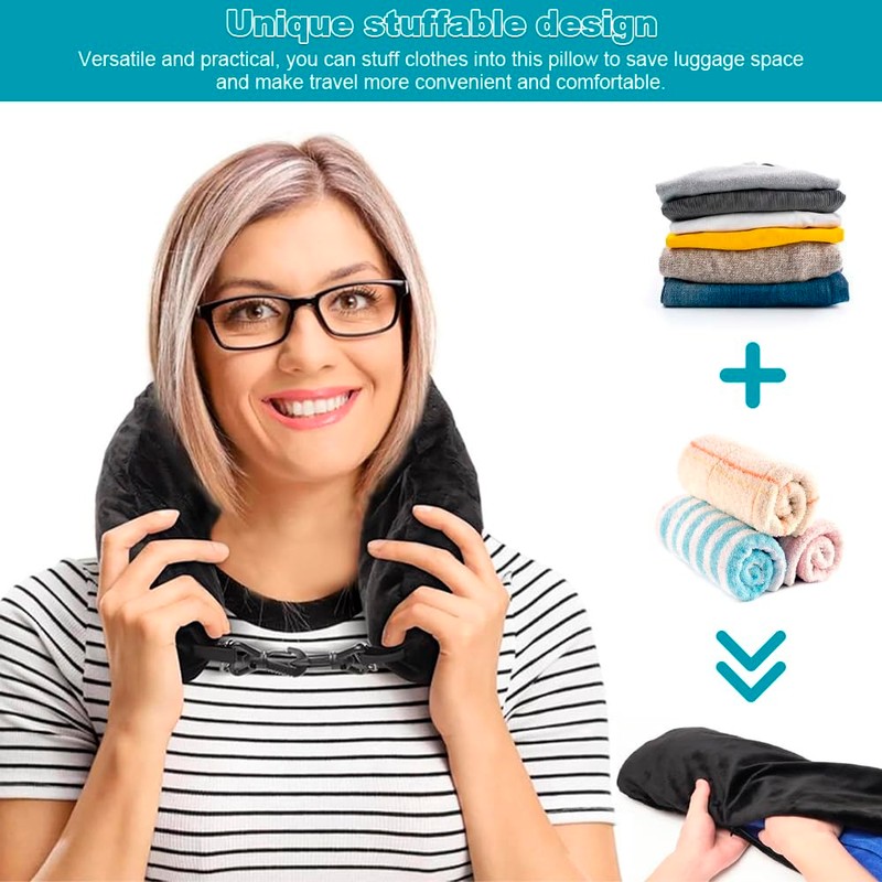 Stuffable Neck Pillow for Travel, Travel Neck Pillows With Adjustable