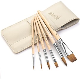 6pcs Kolinsky Travel Watercolour Brushes, Professional Sable Watercolour Paint Brushes for Artists - Pointed Rounds Flat Wash Water Colour Brushes for Watercolour Acrylics Inks Gouache Painting
