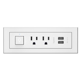 Legrand Wiremold RDSZWH10 radiant Furniture Power Center with USB and Switch, Recessed Power Strip, 2 Outlets, Type A USB, 10 Foot Cord, White
