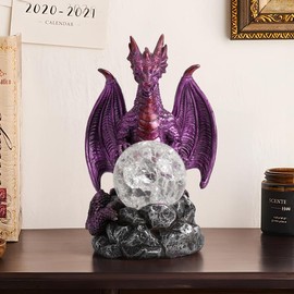 Dragon Design with Crystal Ball Desk Ornament, 1 Count Creative Fashion Desk Decorative Ornament, Desk Decoration for Home Living Room Bedroom Office School Dormitory, Home Decoration Supplies - Color: Purple, Specification: one-size