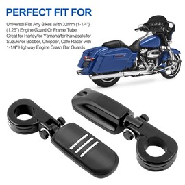 32mm For Harley Highway Pegs, Hutexico Motorcycle Highway Foot Pegs 1.25” Engine Guard Foot Rest With P-Clamps Mounts Kits For Touring Road King Street Softail Dyna Sportster Kawasaki Suzuki