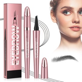 Magic Eyebrow Pencil - 2024 Waterproof 3D Microblading Eyebrow Pencil Contour Pen Precise Eyebrow Pencil with 4 Tips Durable Natural Eyebrow Pencil (04# Black)