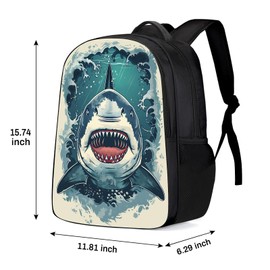 ALIFAFA Shark Backpack Cool Shark Face Bookbag, Fierce Ocea Animal Shark School Backpack Shoulder Bag, Elementary School Boys Girls Backpack, 16 Inch Backpack with 2 Compartments, Blue Beige