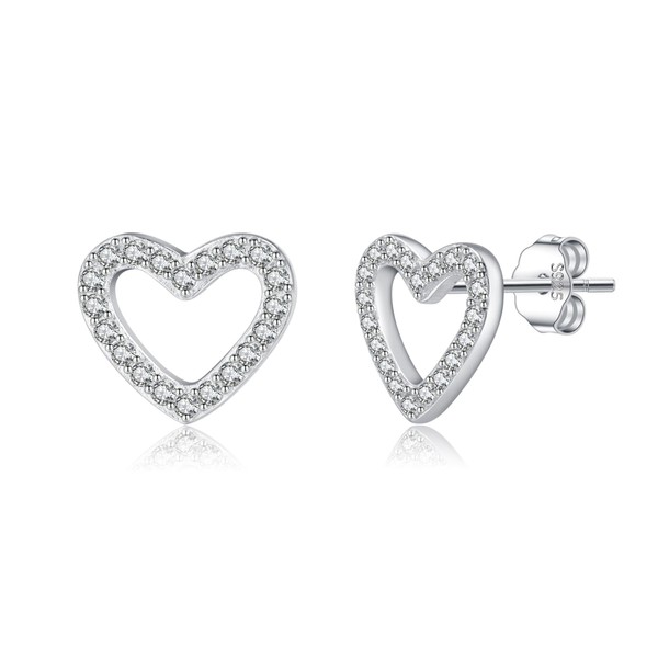 Reffeer Solid 925 Sterling Silver CZ Heart Stud Earrings for