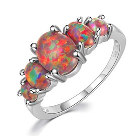 CiNily Created Orange Fire Opal Women Jewelry Gemstone Silver Ring Size 5-13 (9)