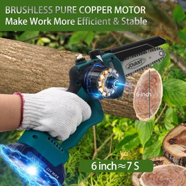 Jovant 6 Inch Mini Chainsaw Cordless, Lightweight Handheld Tree Trimmer & Branch Cutter, Battery Powered with Safety Lock, Electric Chainsaw for Tree Trimming Wood Cutting Pruning