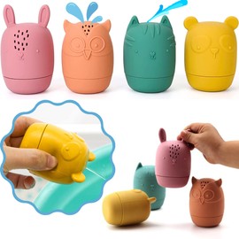 Bumble Bear Bumble Bear Mold Free Silicone Bath Toys, Baby Bath Toys 6-12 Months, Toddlers 1-3, Non Toxic Infant Bathtub Toy, Water Toys, Pool Toy, Dishwasher Safe (Coral)