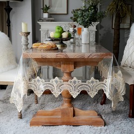 SUTAVIA Clear Plastic lace Tablecloth 100% Oilproof Waterproof PVC Table Cloth Transparent Table Protector Vinyl for Home Holiday Dining Table (Champagne, Rectangle,60 x 120 Inch,10-12 Seats)