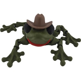 Articulated Frog Figurine, Cowboy Theme, 3D Printed Desk Decor, Stress Reliever Toy
