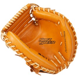 ZETT BRCB35412 Soft Baseball Catcher Mitt, Soft Steer, For Catchers, Oak Brown x Pastel Brown, Right Throw