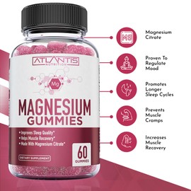 Atlantis Nutrition Magnesium Citrate Gummies – Magnesium Gummies – 90mg Magnesium (from 770mg Magnesium Citrate) | Supports Muscle Recovery, Eases Cramps, Promotes Calmness & Better Sleep | 60 Gummies