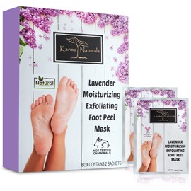 Foot Peel Mask Lavender Moisturizing Exfoliating Foot Masks - Karma Organic Feet Peeling Masks for Dry ed Feet, Remove Dead Skin & Calluses - Removes & Repairs Rough Heels, Dry Toe Skin (Pack of 2)