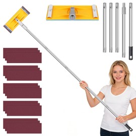 Pole Sander For Drywall Adjustable Extension - Manual Hand Sanding Pole, Wall Sander for Painting Prep, Complete with 15pcs Sanding Sheets, 12-55inch (3 Pieces Each of 60, 80, 180, 240, 320 Grit)